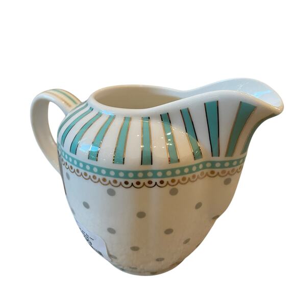 Grace Teaware Fine Porcelain Creamer & Sugar Aqua Blue & White Dots Stripes New - Picture 11 of 16